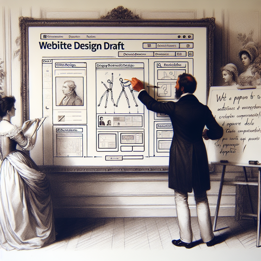 Un croquis de design de site web sur un tableau blanc.