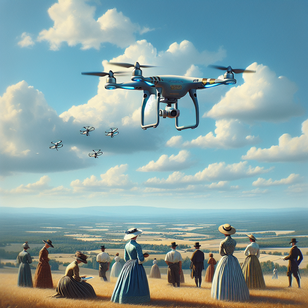 Un drone en vol avec un ciel dégagé en arrière-plan.