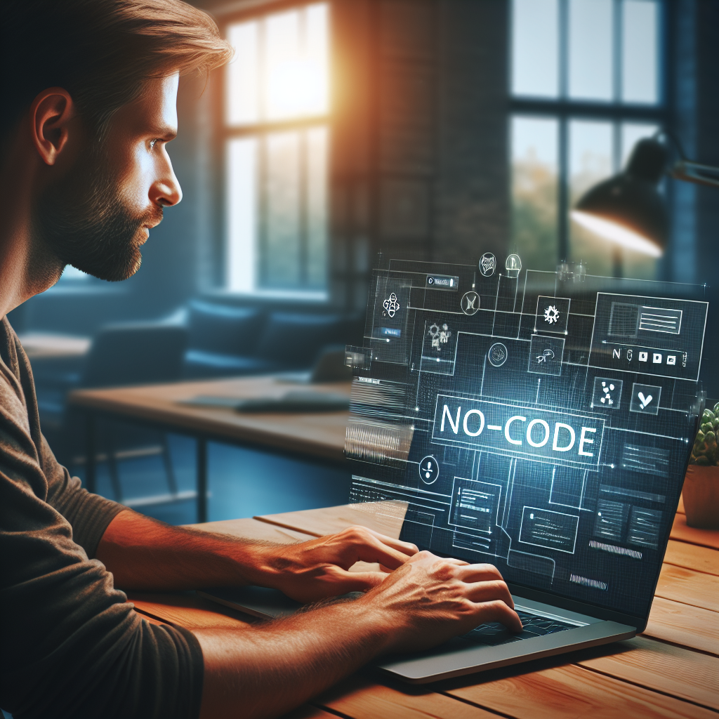 Un entrepreneur utilisant une plateforme no-code sur un ordinateur portable.