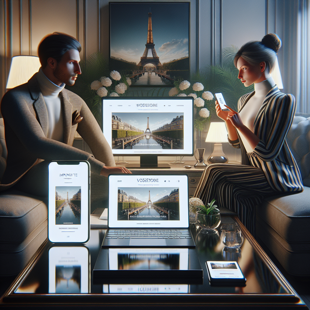 Un site web affiché sur différents appareils comme un smartphone, une tablette et un ordinateur portable.