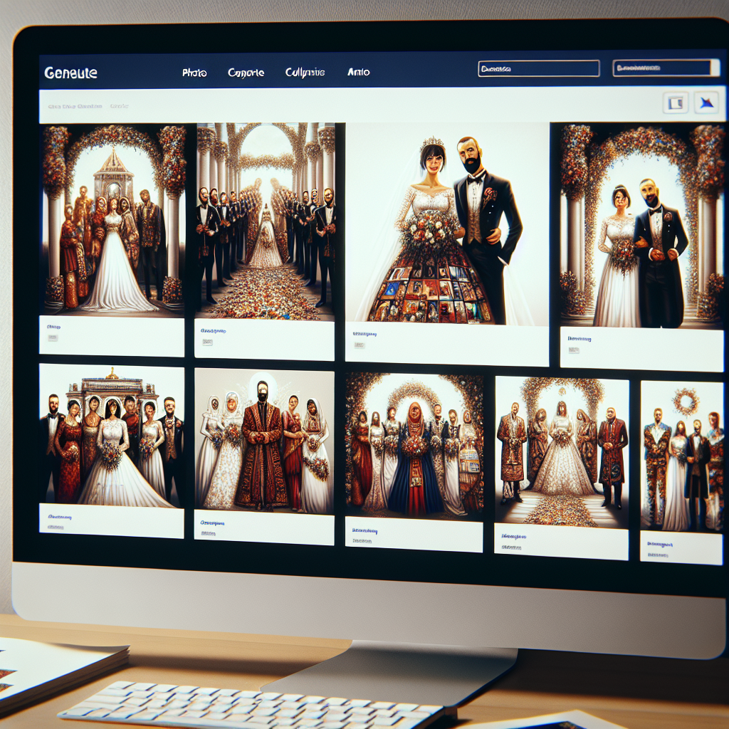 Une galerie d'images de mariage affichée sur un site web.
