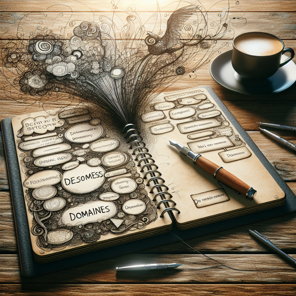 Image d'un carnet avec des idées de noms de domaine pour un site web.