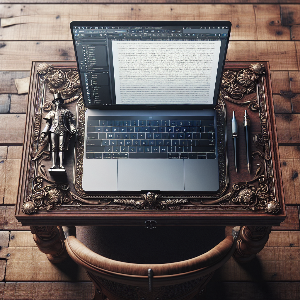 Un bureau avec un ordinateur portable ouvert sur un éditeur de texte.