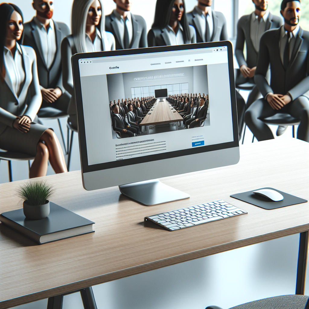 Un bureau moderne avec un ordinateur affichant un site web.