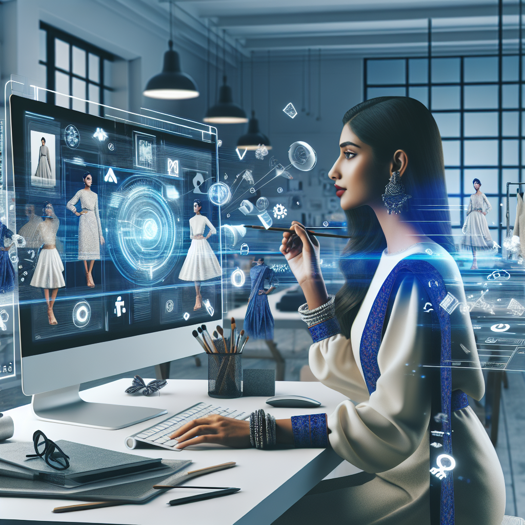 Un designer travaillant sur un ordinateur avec des éléments de réalité augmentée