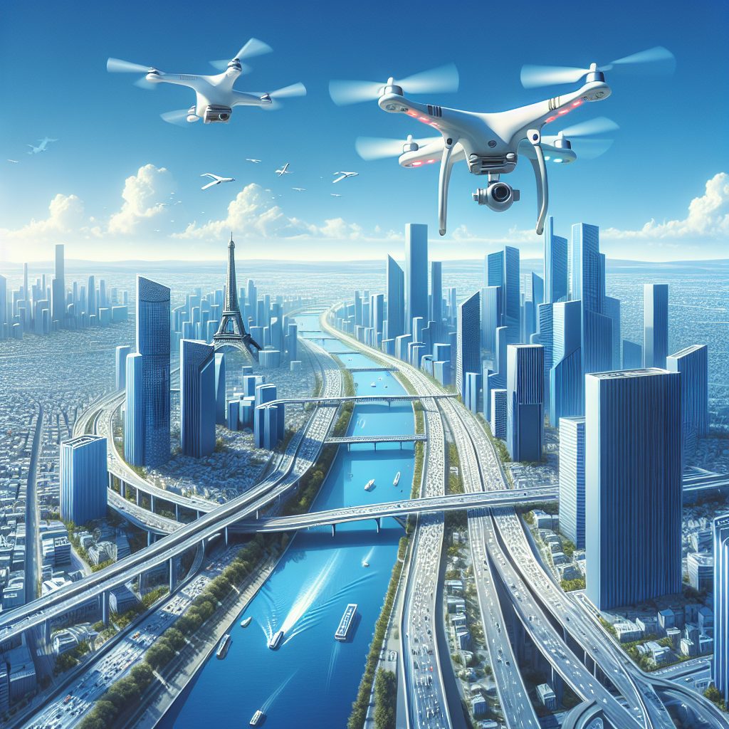 Un drone survolant une ville moderne.