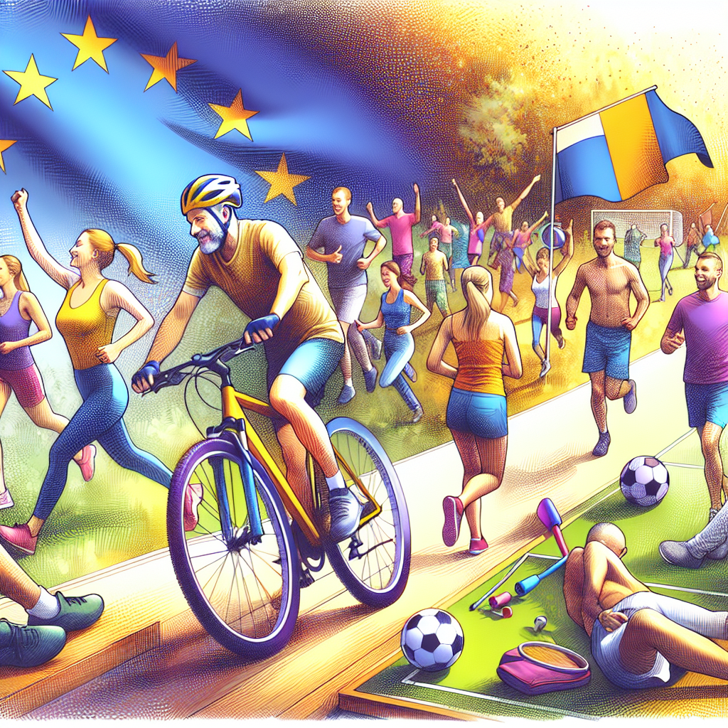 Un groupe de personnes heureuses utilisant des équipements sportifs en plein air.
