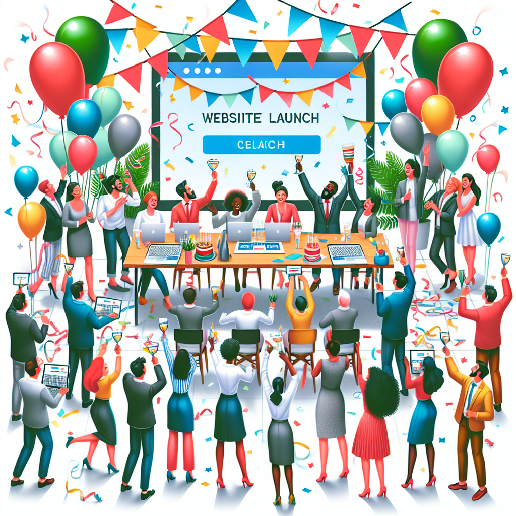 Un lancement de site web avec des éléments de célébration