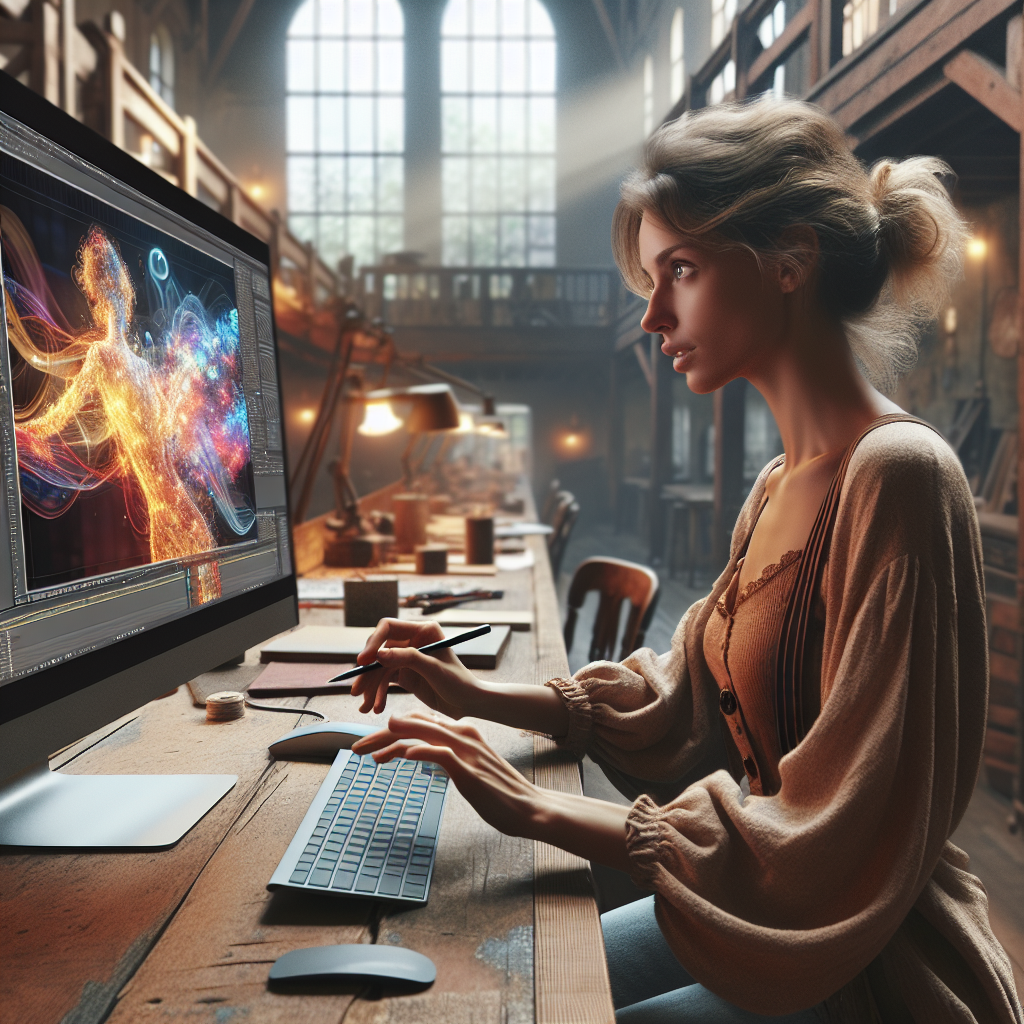 Artiste travaillant sur une animation numérique sur un écran d'ordinateur