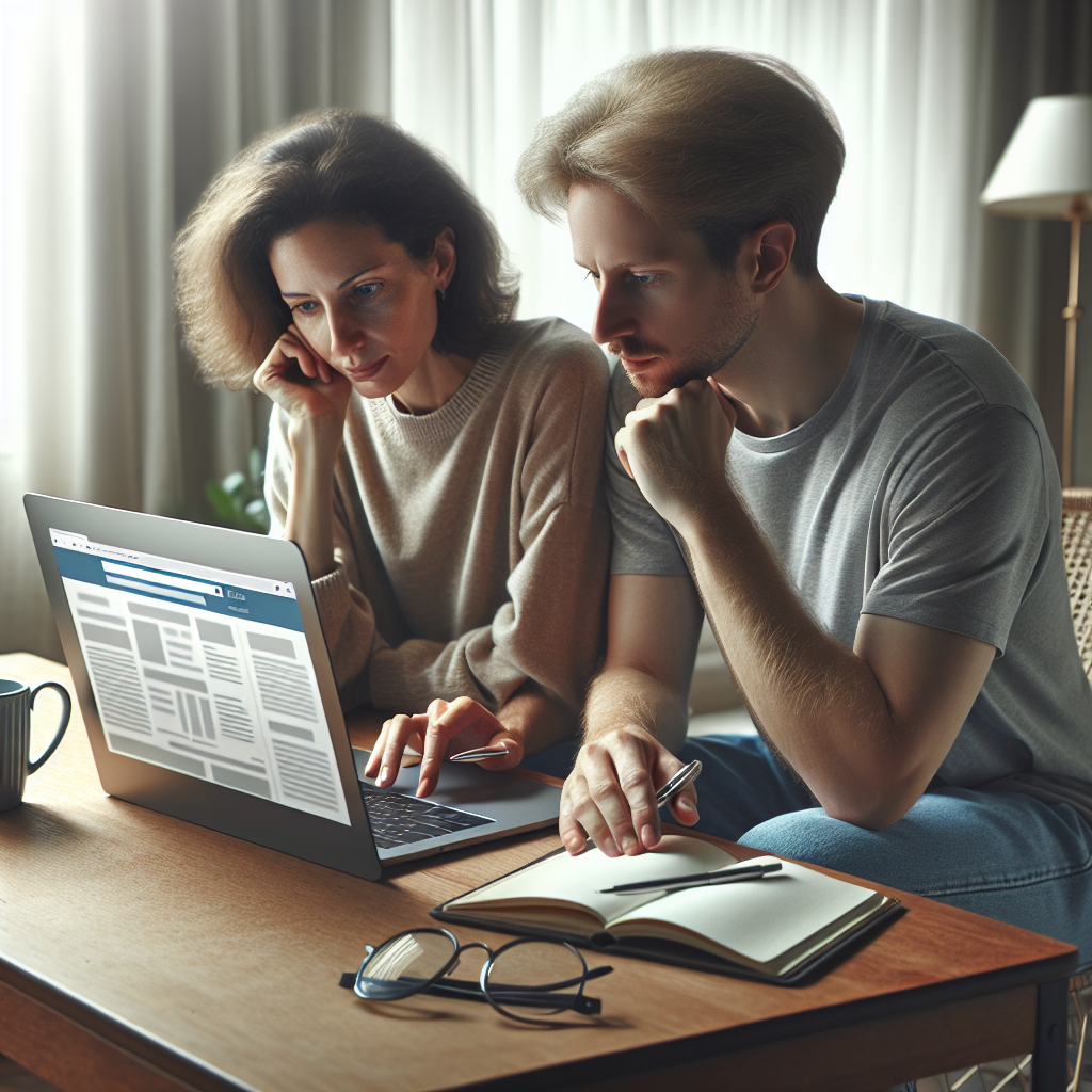 Illustration de parents visitant un site web sur un ordinateur portable.