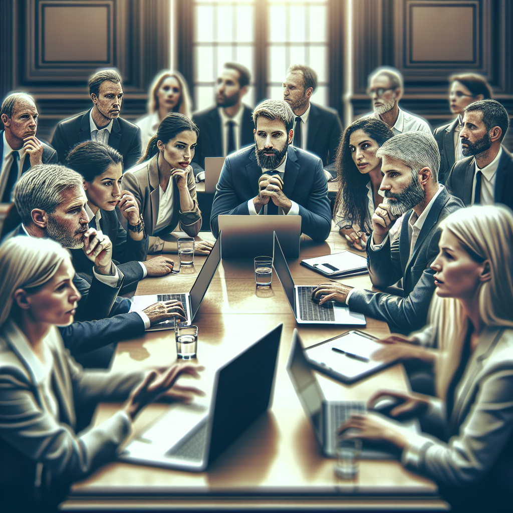 Image d'un groupe de personnes interagissant autour d'une table avec des ordinateurs portables.