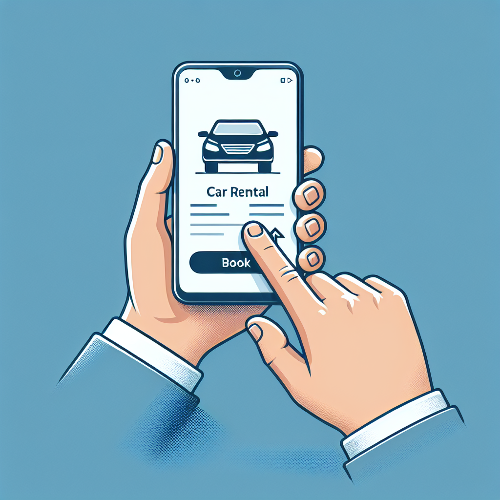 Image d'une main utilisant un smartphone pour réserver une voiture en ligne.