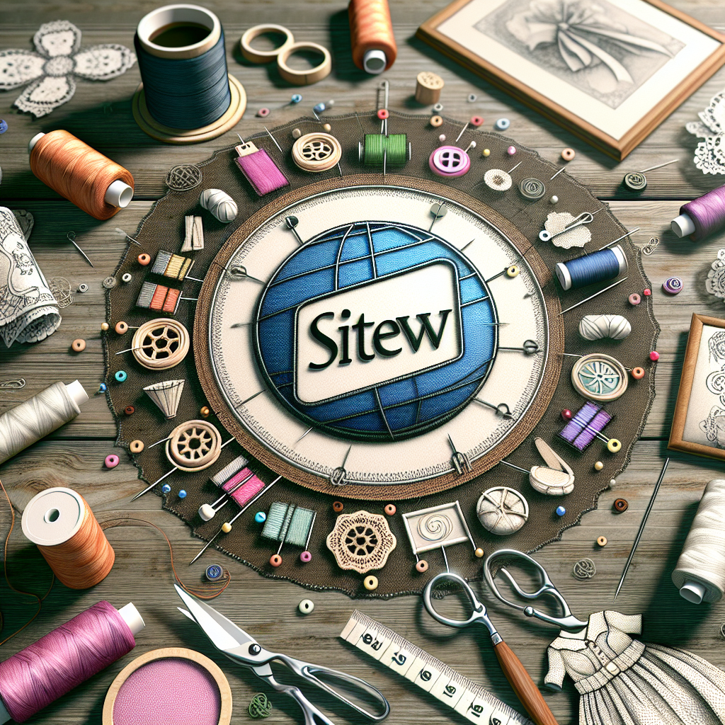 Logo de SiteW avec des éléments de couture autour.