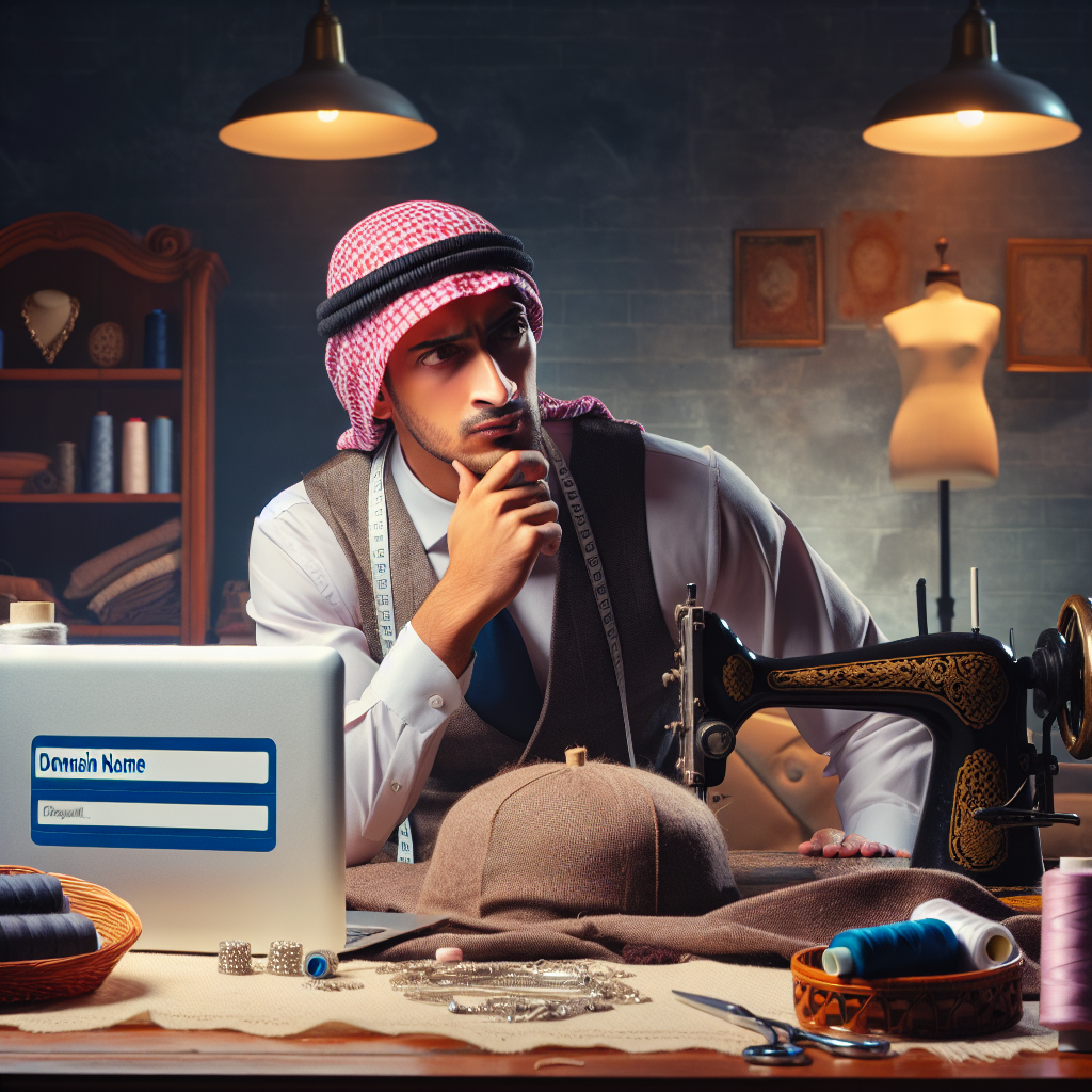 Un artisan couturier réfléchissant à un nom de domaine pour son site web.