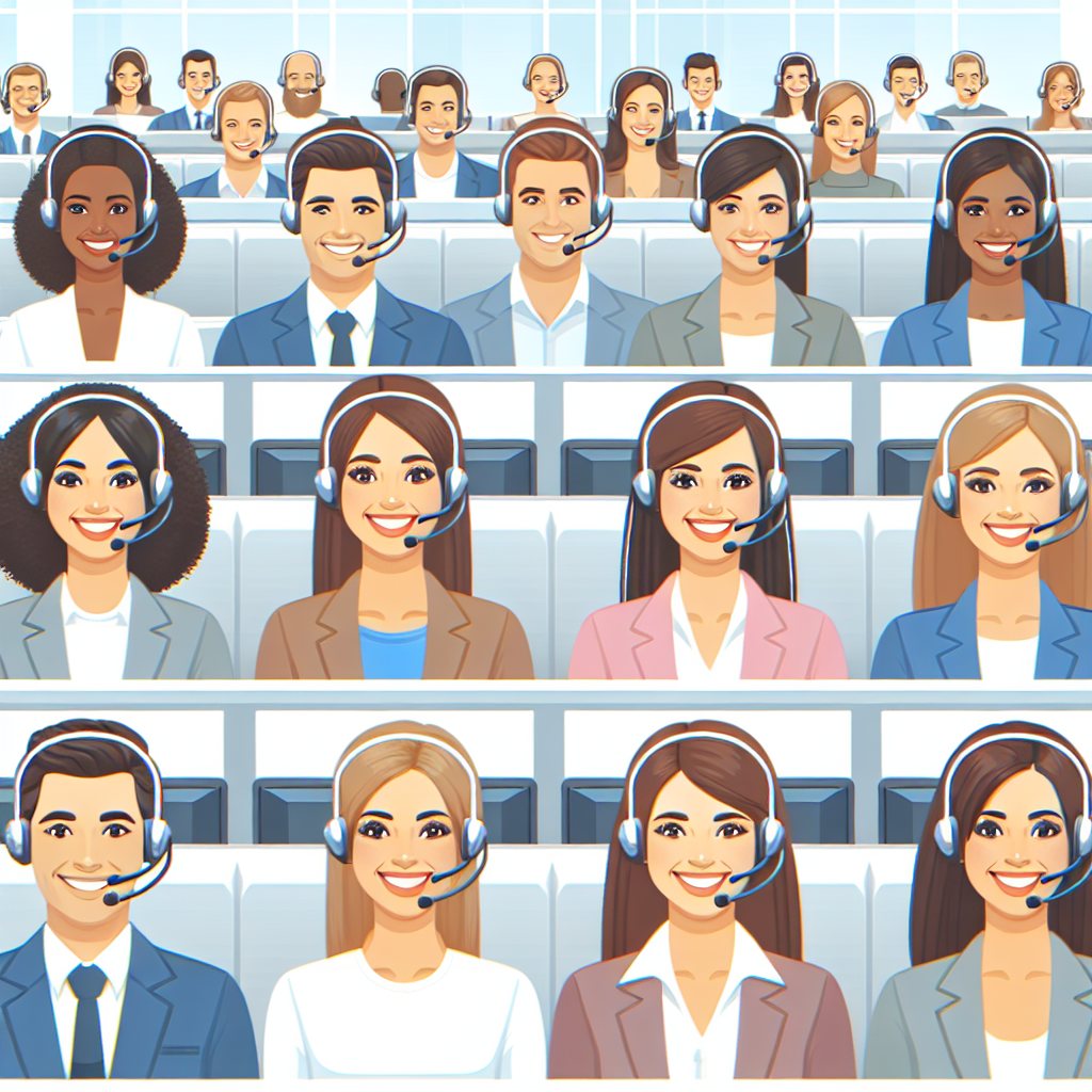 Un centre d'appel avec des agents souriants.