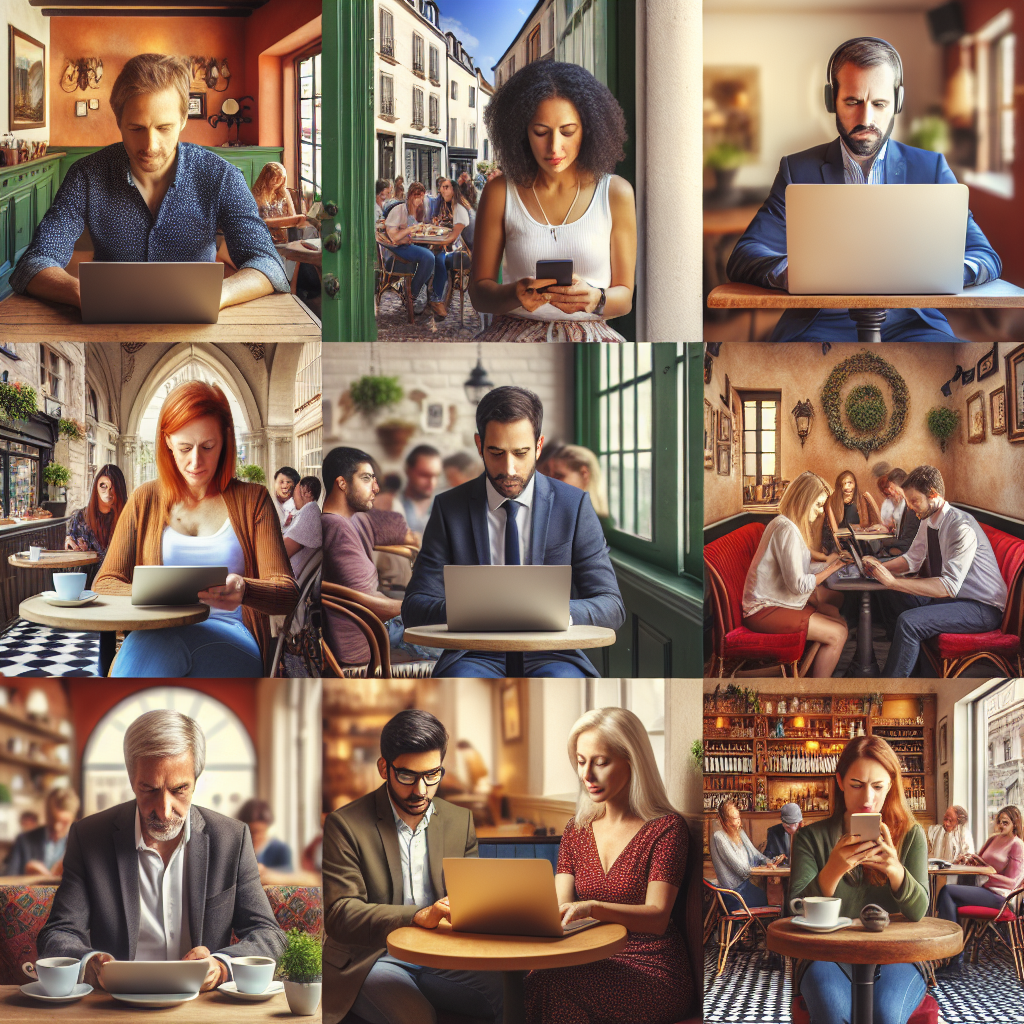 Un groupe de personnes utilisant des ordinateurs portables et des smartphones.