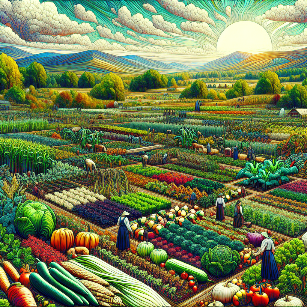 Un paysage agricole avec des plantations en permaculture.