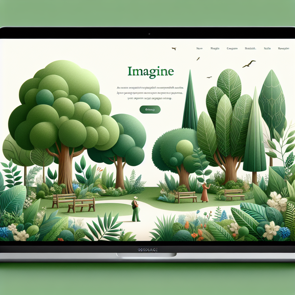 Un site web affichant des éléments de design vert et naturel, comme des feuilles et des arbres.