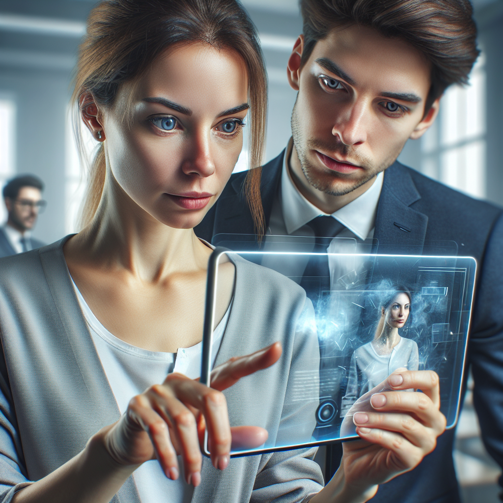 Un utilisateur interagissant avec une démonstration de réalité augmentée sur une tablette.