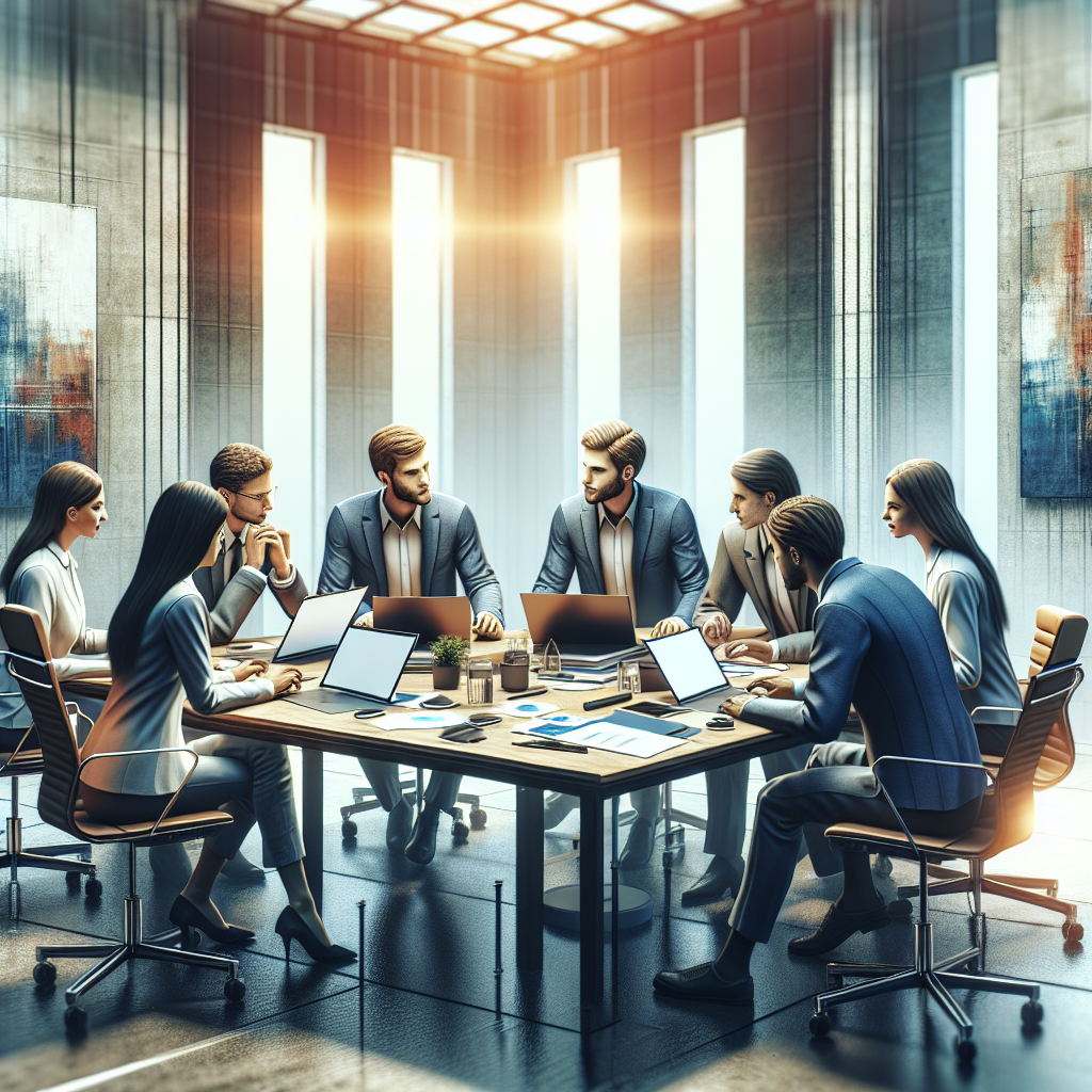 Une équipe de professionnels discutant autour d'une table avec des ordinateurs portables.