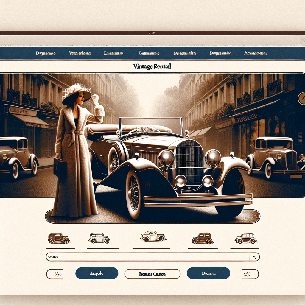 Capture d'écran d'un site web de location de voitures de collection