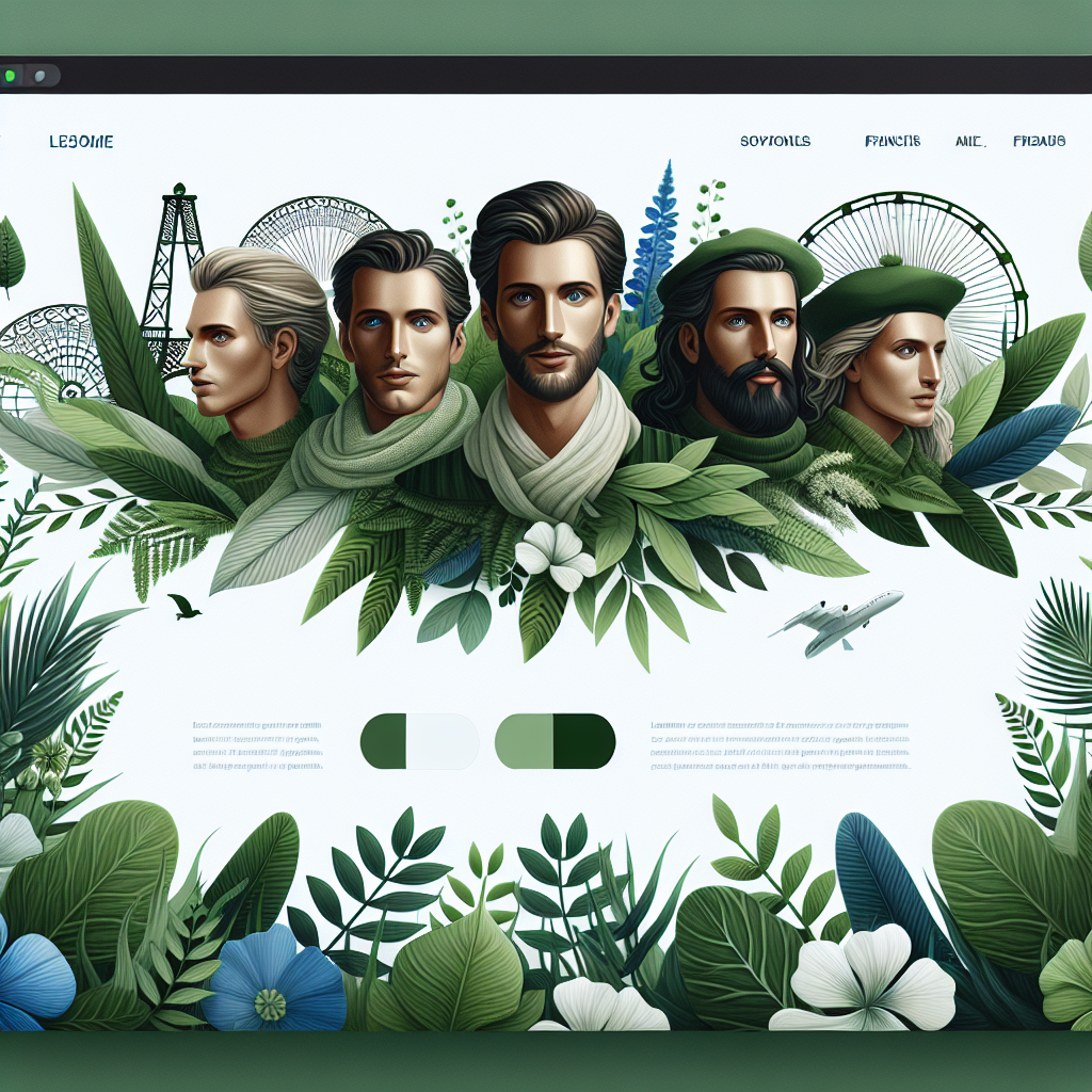 Un design web avec des éléments naturels et des couleurs vertes.