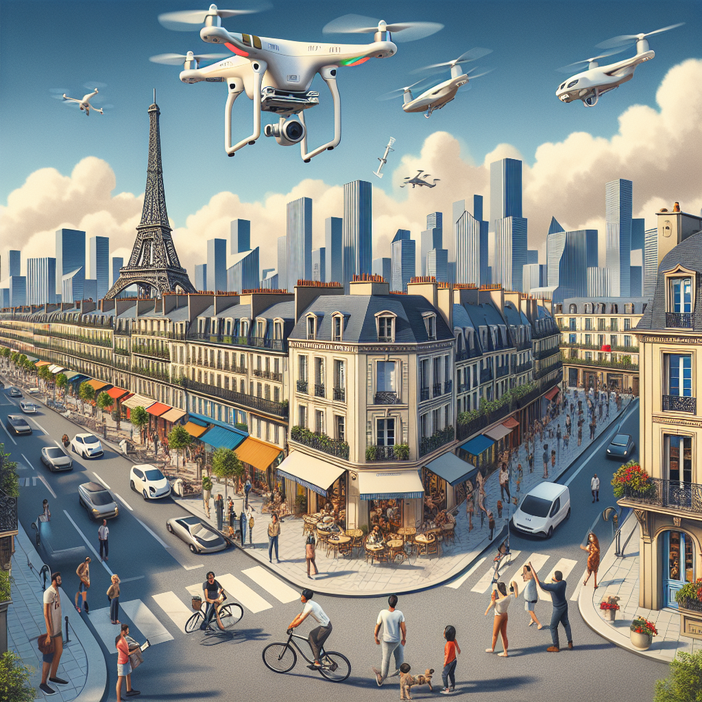 Un drone survolant un paysage urbain.