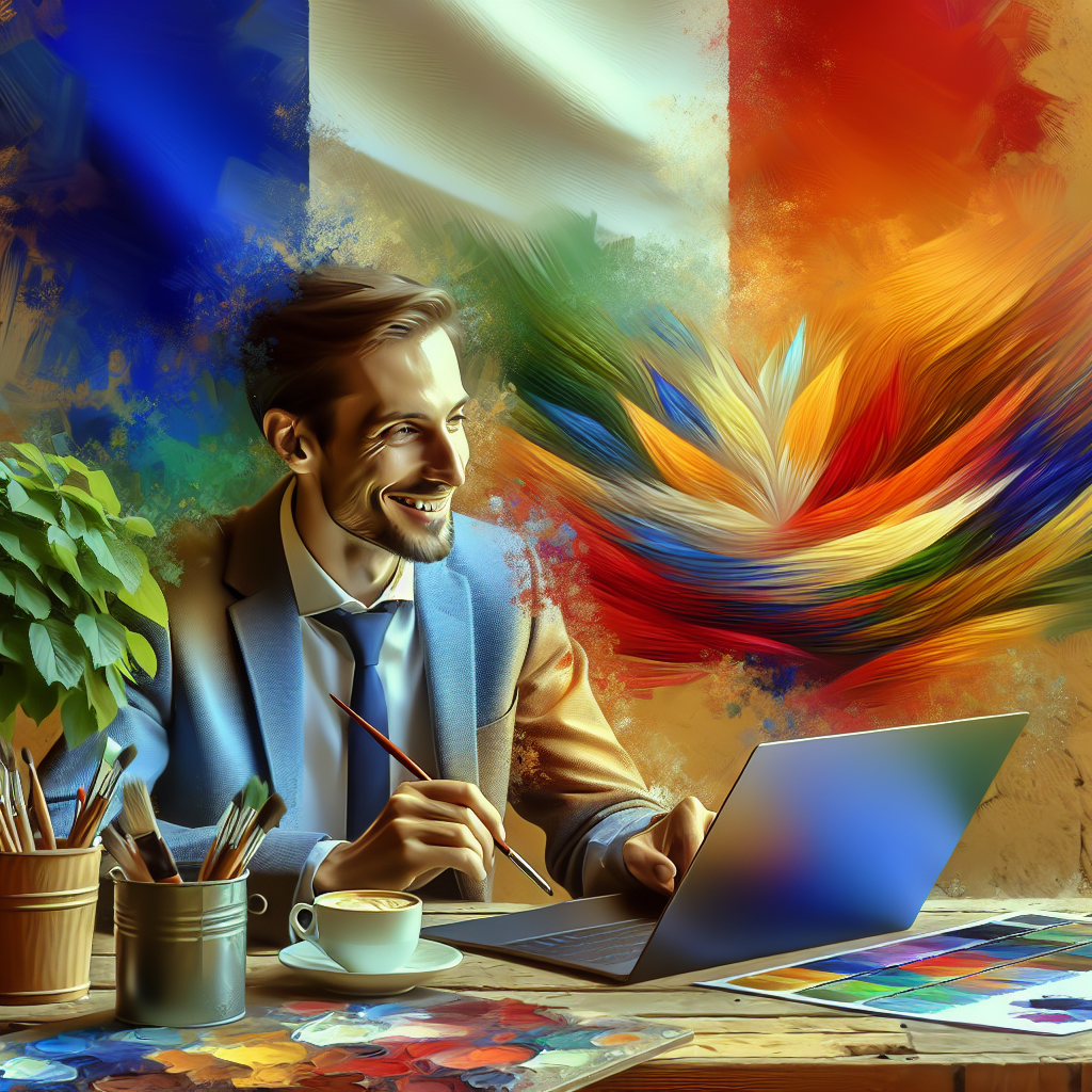 Un entrepreneur heureux utilisant un ordinateur portable.