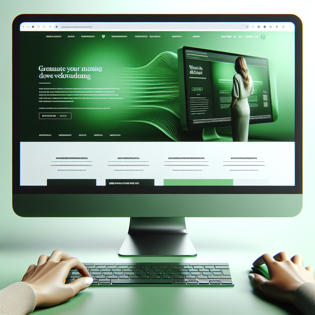 Un site web affiché sur un écran d'ordinateur avec un design vert et moderne