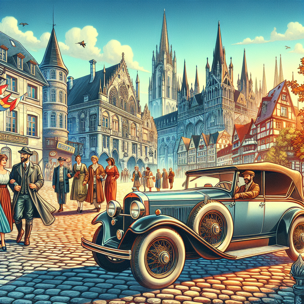 Une voiture de collection avec un fond historique