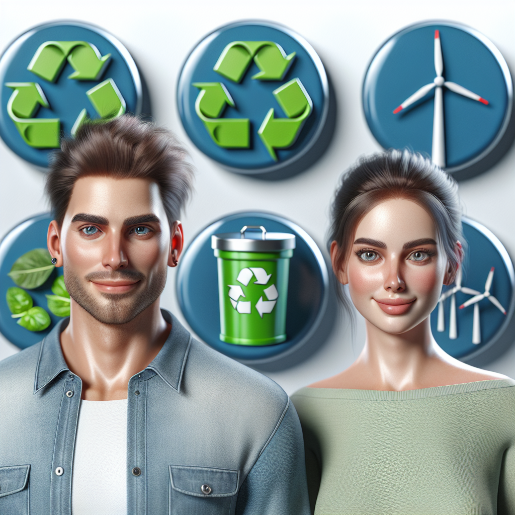 Des icônes représentant des pratiques écologiques comme le recyclage et l'énergie renouvelable.