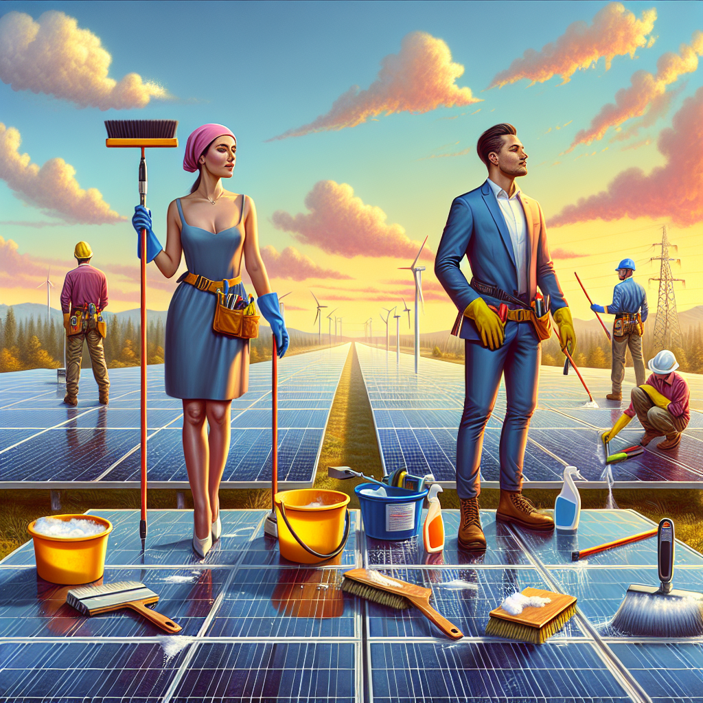 Images de haute qualité de panneaux solaires et d'équipements de nettoyage.