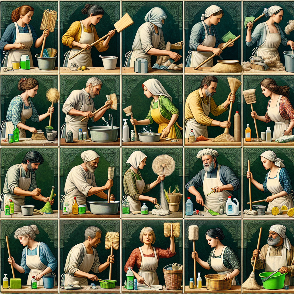 Images de personnes utilisant des produits de nettoyage écologiques.