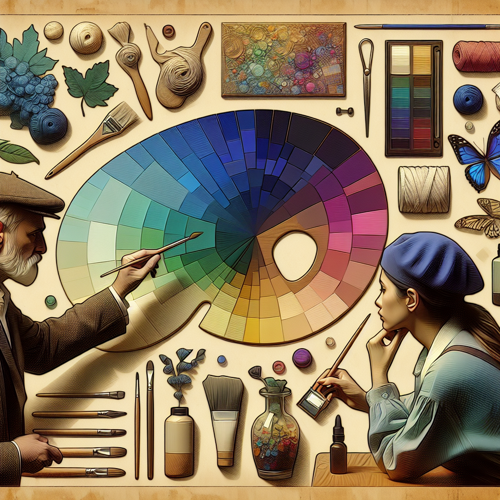 Palette de couleurs et échantillons de matériaux artisanaux.