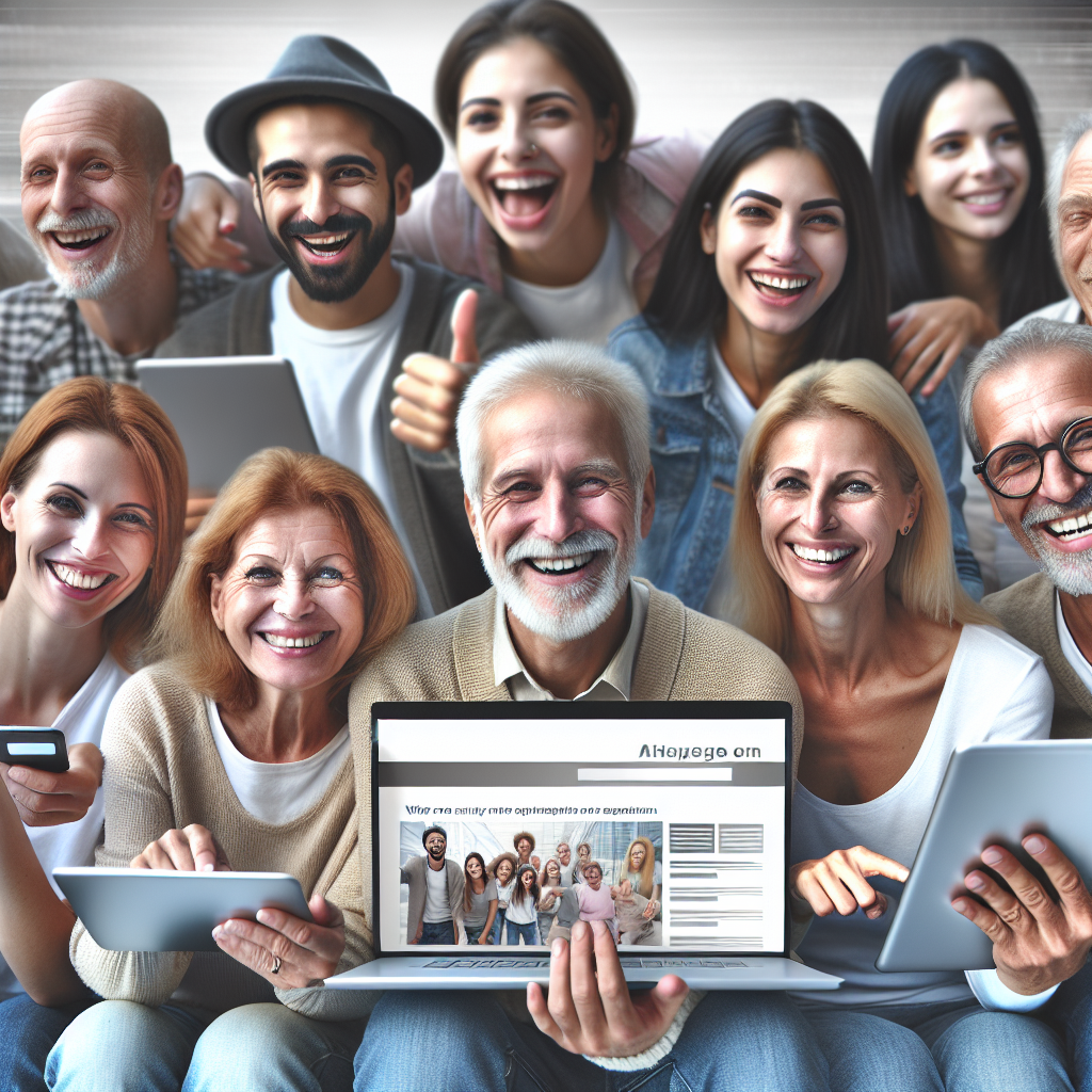 Personnes heureuses utilisant un site web sur différents appareils