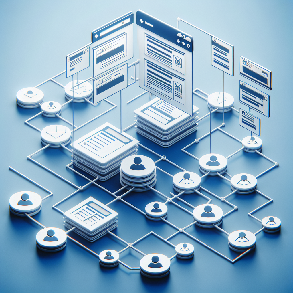 Schéma de structure de site web avec différentes sections et pages connectées.
