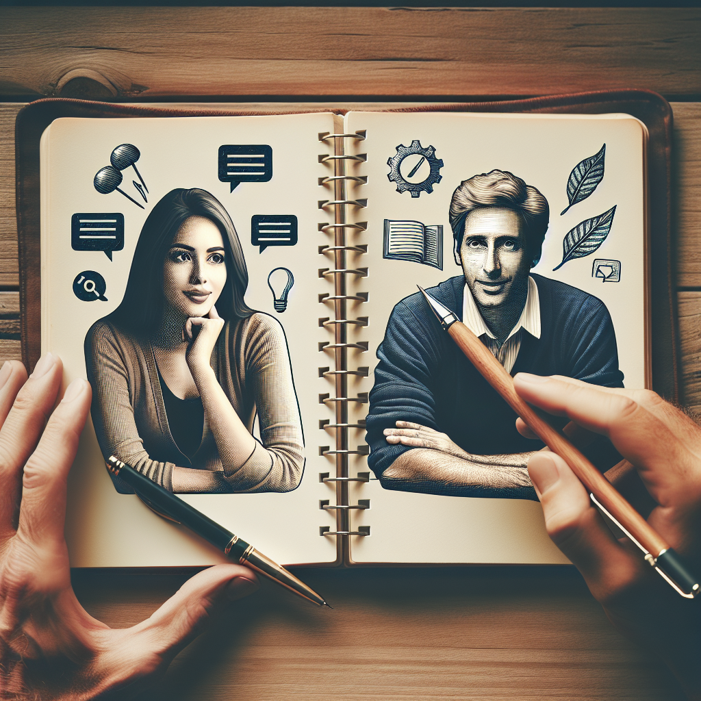 Un carnet ouvert avec un stylo sur une table en bois, symbolisant la rédaction de contenu