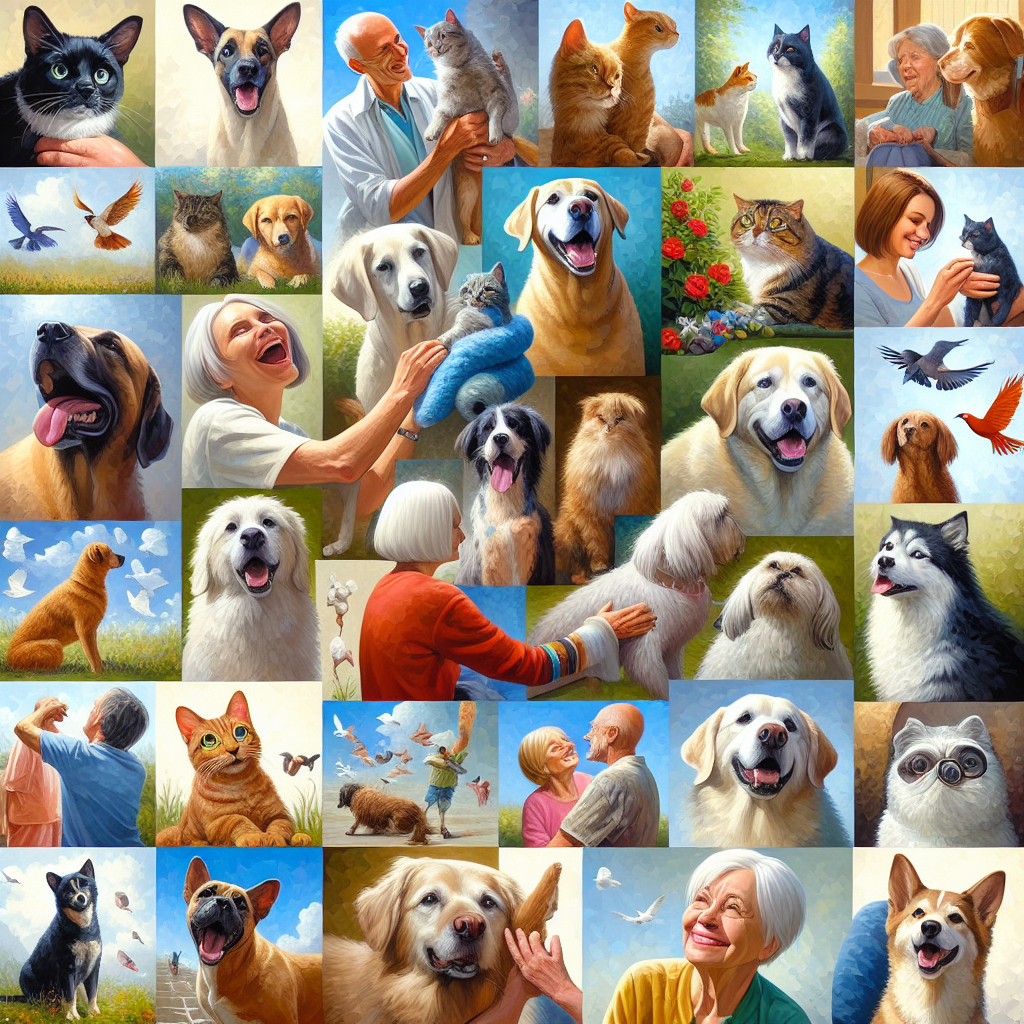 Un collage de photos d'animaux de compagnie heureux et de témoignages clients.