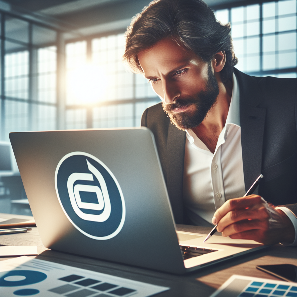 Un designer travaillant sur un logo sur un ordinateur portable.