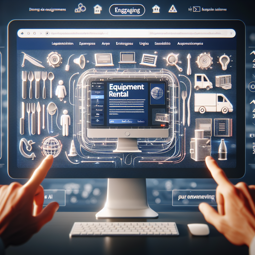 Un écran d'ordinateur montrant un design web attrayant pour un site de location de matériel.