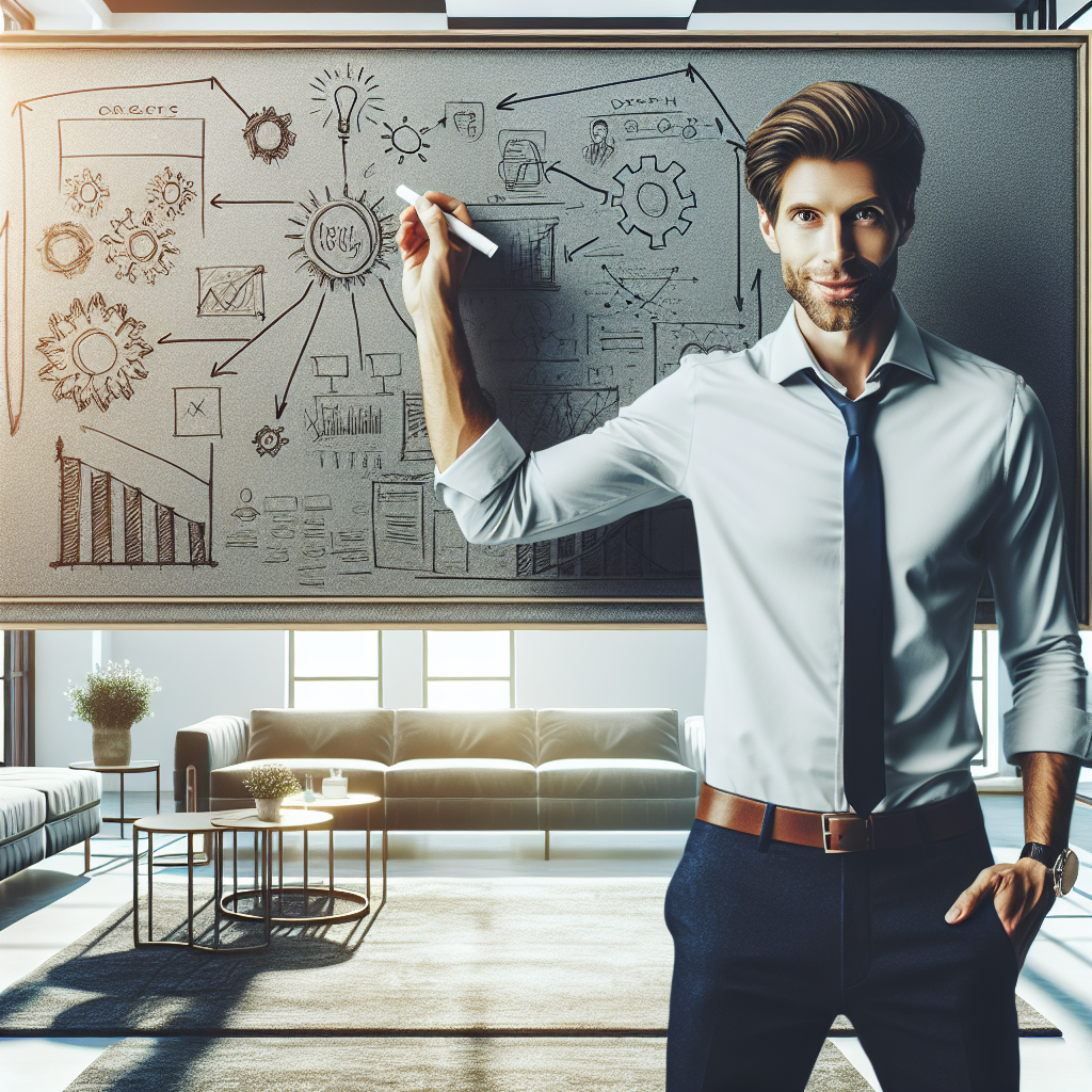 Un entrepreneur en train de planifier sur un tableau blanc.