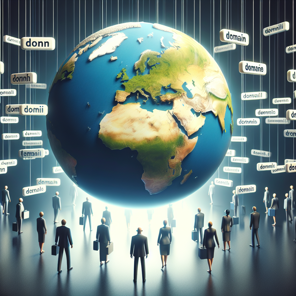Un globe terrestre avec des noms de domaine flottants autour.