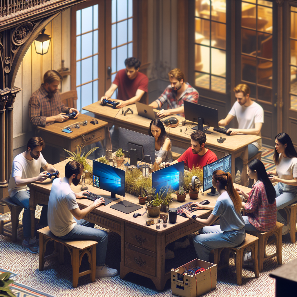 Un groupe diversifié de personnes utilisant des ordinateurs et des consoles de jeux.