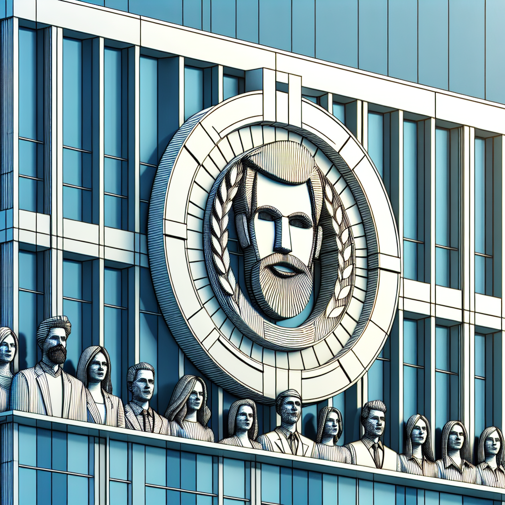 Un logo d'entreprise moderne sur une façade de bâtiment, représentant l'image de marque