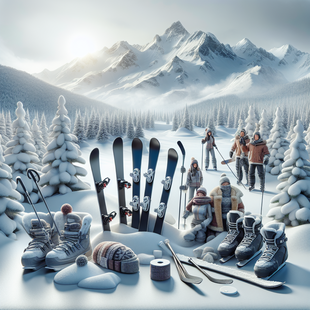 Un paysage hivernal avec des équipements de sport d'hiver