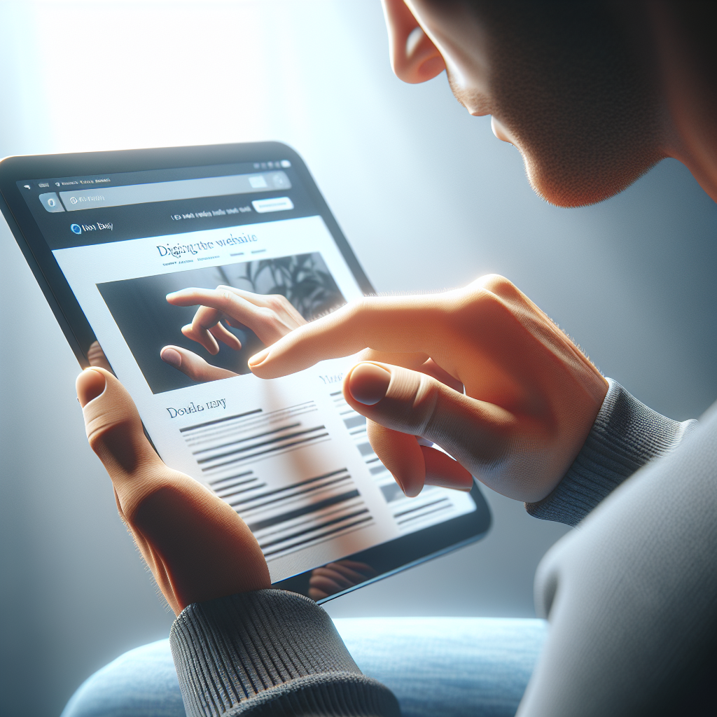 Un utilisateur interagissant avec un site web sur une tablette.