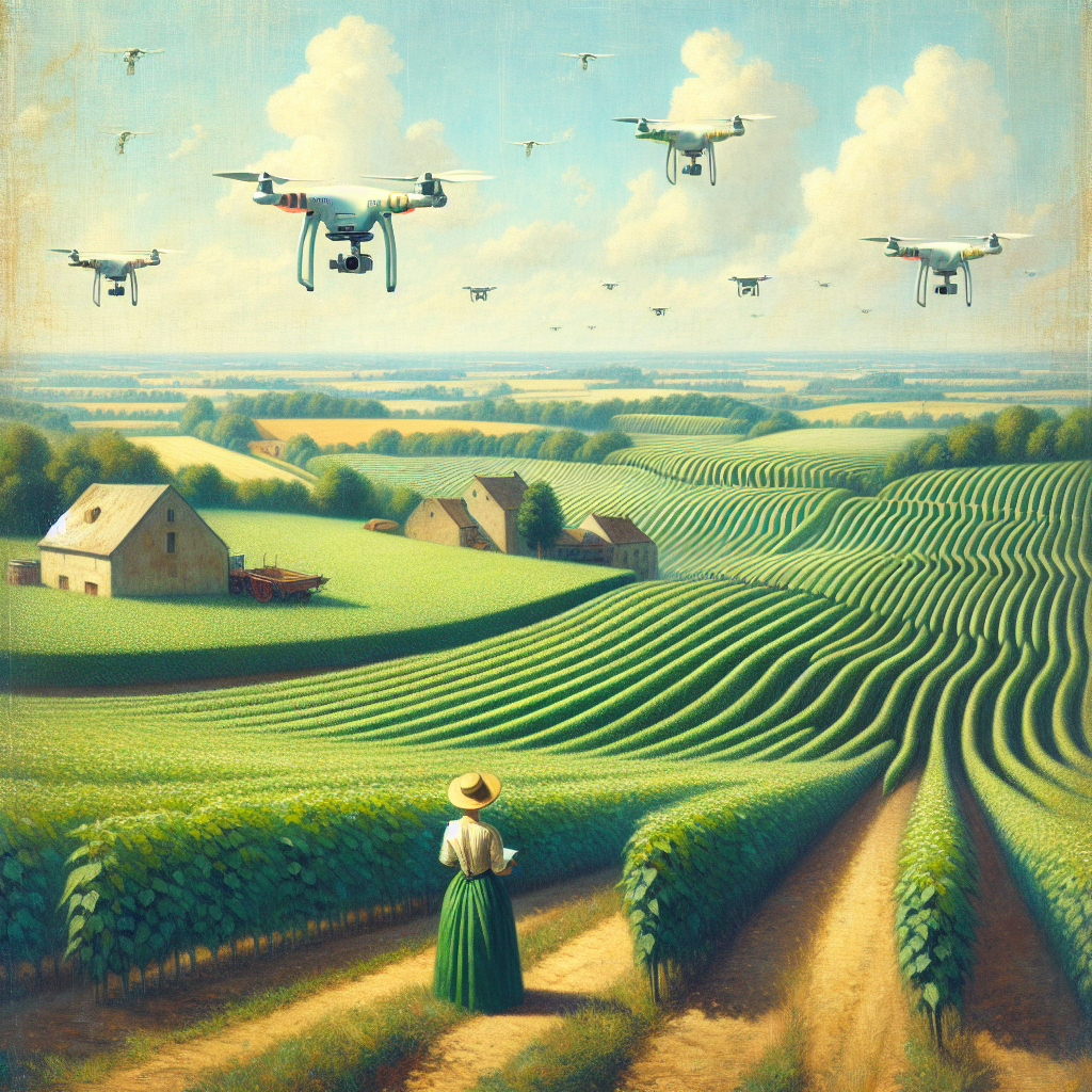 Une image de drones survolant un champ agricole.
