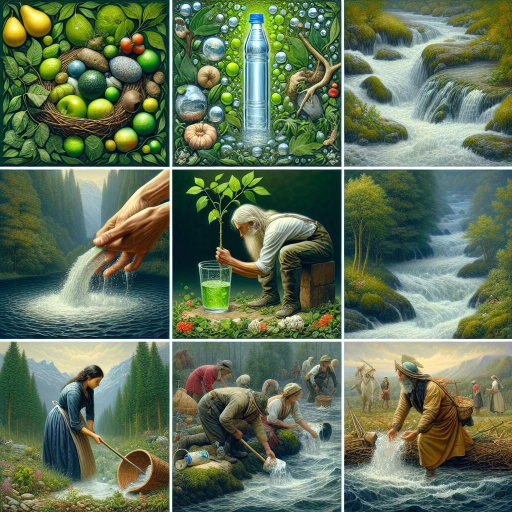 Des icônes représentant des éléments écologiques comme des feuilles et des gouttes d'eau.