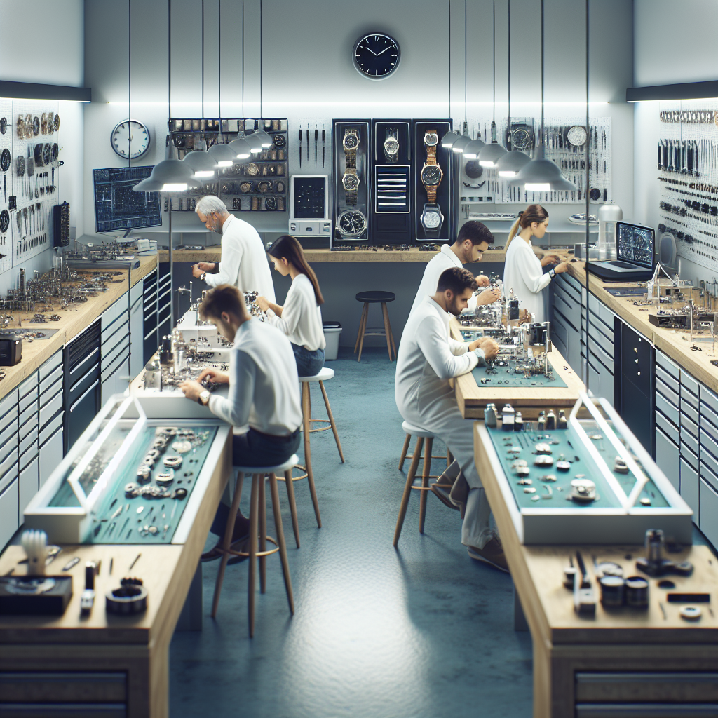 Image d'un atelier de réparation de montres moderne et bien organisé.