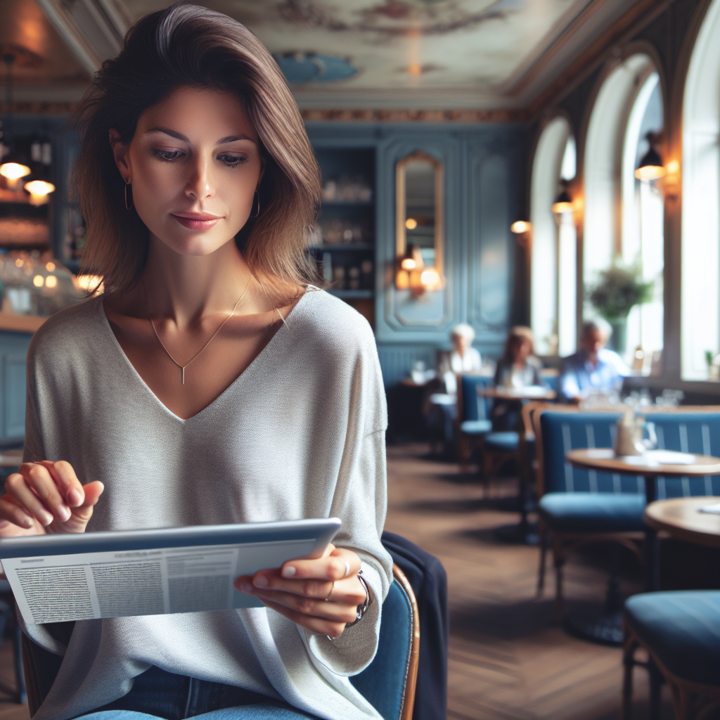 Image d'une personne lisant une newsletter sur une tablette.